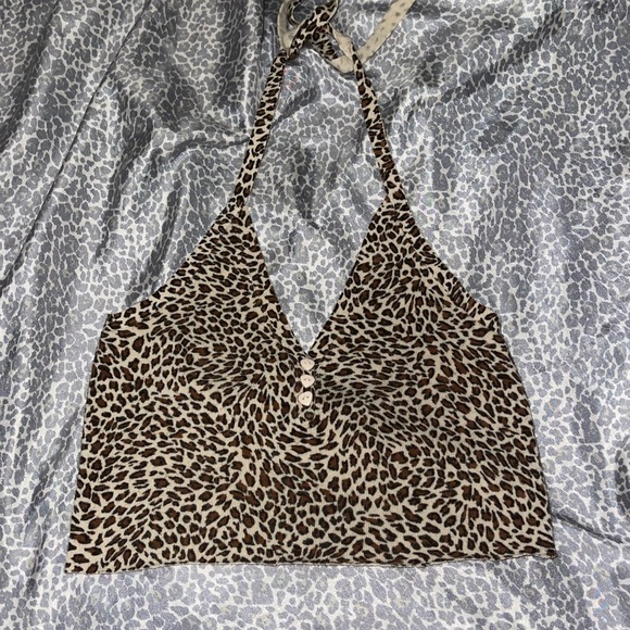 Vintage Forever 21 Fuzzy Leopard Print Halter Crop Top - Picture 1 of 8